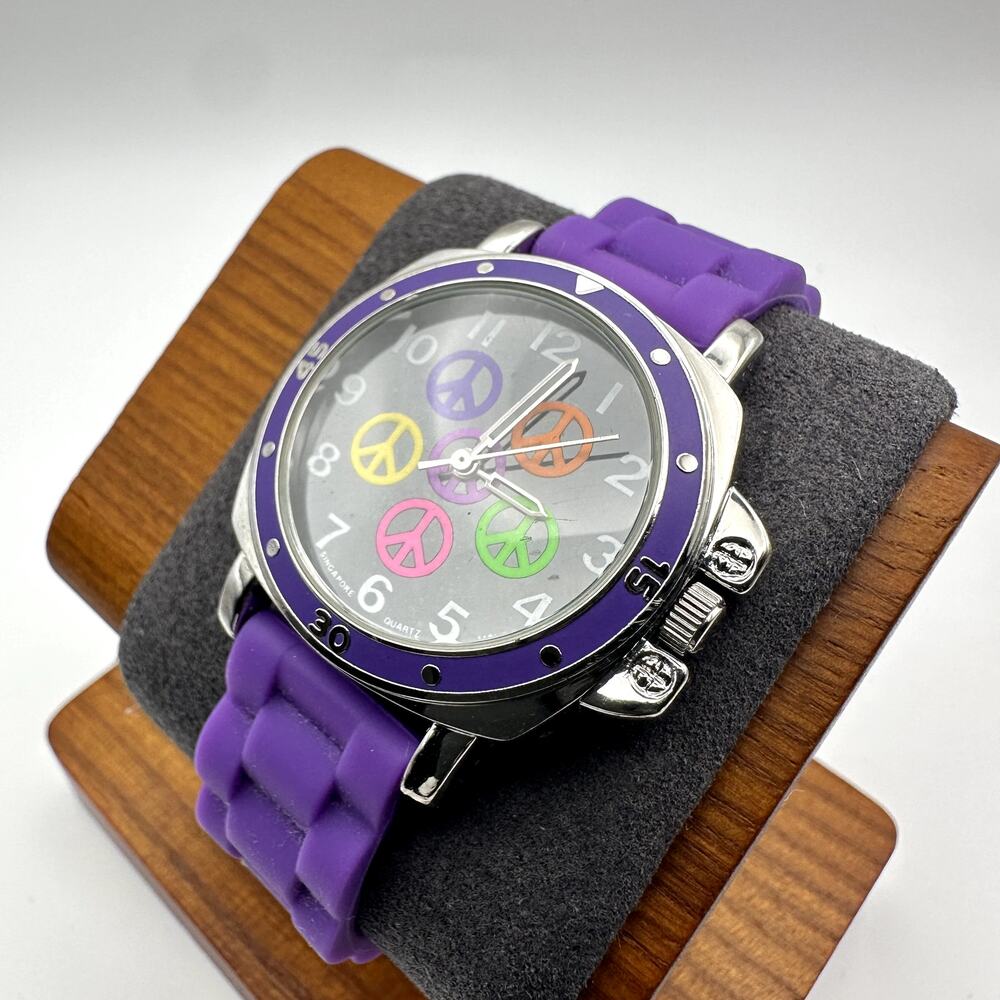 Sophie Purple Peace Sign Quartz Watch Silicone Strap